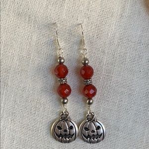 Carnelian Double faced Halloween Pumpkin Earrings